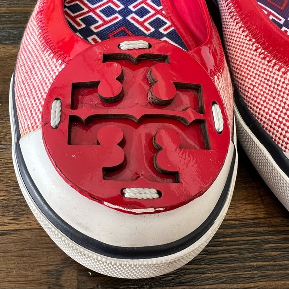 💕Host Pick💕Tory Burch Channing Red Patent Leather/Canvas Flats Hardly Used! - Picture 5 of 11